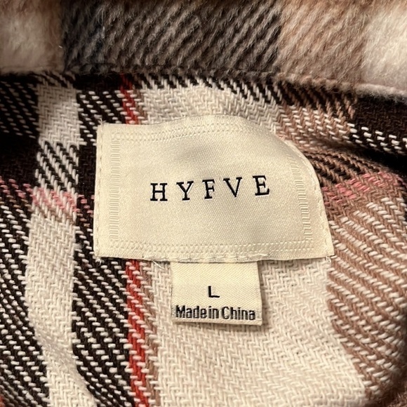 hyfve Pink Cream Tan Black Plaid Cropped Button Down Jacket L - Picture 11 of 11
